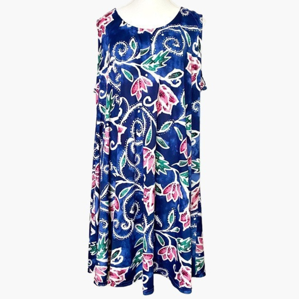 Shoreline Navy Blue Floral Sleeveless Midi Dress